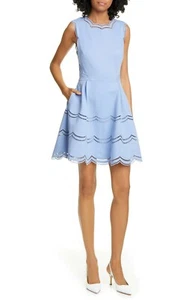 TED BAKER Blue Scalloped Eyelet Trim Fit & Flare Knit Cammey Dress 4TB = 10 US - Picture 1 of 6