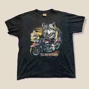 Vintage 3D Emblem Harley Davidson Survivors Wolf Shirt Men’s Medium Gray Texas - Picture 1 of 6