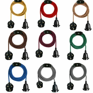 Kit cavo flessibile tessuto spina lampada a sospensione set luce attacco E27 lampadina vintage UK - Foto 1 di 28
