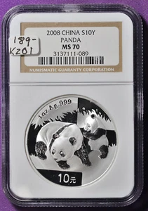 2008 China S 10Y.  Panda. In NGC Holder.  MS 70.  k201 - Picture 1 of 2