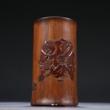 19TH.C Excellent Bamboo Carved Delicately Brush Pot H14.7*Dia.8.3cm