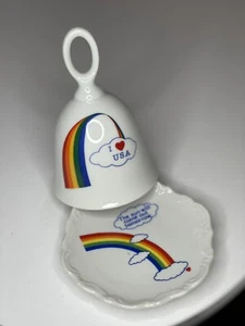 "Campana de cerámica vintage coleccionable 1990 campana y placa debajo ""ME ENCANTA EE. UU." - Imagen 1 de 4