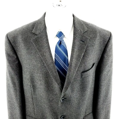 Stafford Essentials Tweed Wool 3 Button Sport Coat 46L Gray Plaid Tagged 48R See - Image 1 of 4