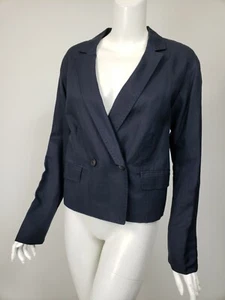 Chaqueta Corta HANII Y Algodón de Lino Azul Pecho Marino IT 38 EE. UU. 2 - Imagen 1 de 5