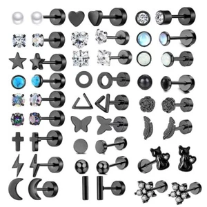 1 Pair Black Stainless Labret Lip Tragus Ear Piercing Helix Bar Stud Earring - Picture 1 of 26