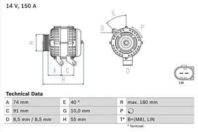 BOSCH Alternator For FORD Kuga I VOLVO C30 C70 II S40 V50 04-13 0986080810 - Image 1 of 4