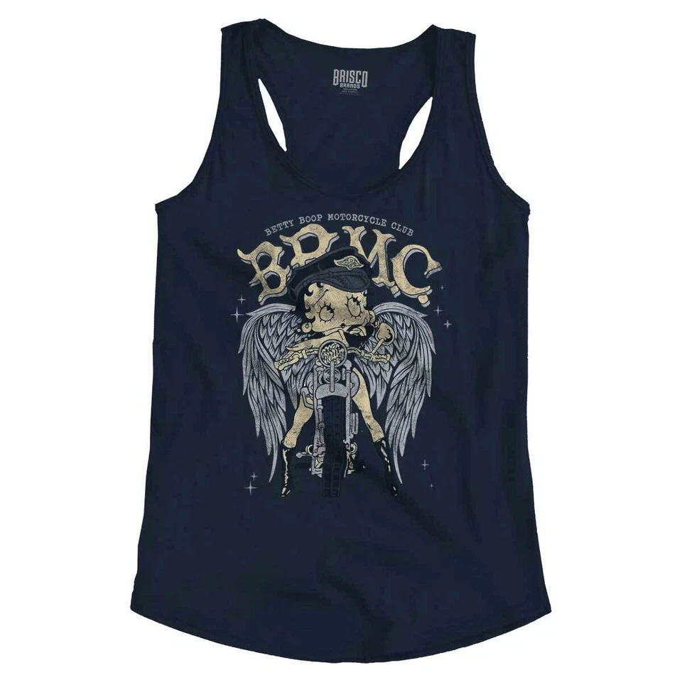 Camisetas sin mangas Betty Boop dibujos animados BBMC motocicleta ángel para mujer espalda corredora Foto 1 de 4