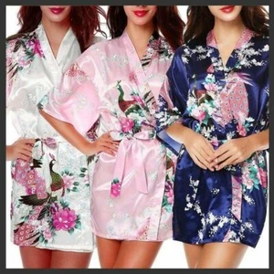 FLORAL SATIN ROBE Kimono Dressing Gown Vintage Wedding Bride Bridesmaid Party OZ - Picture 1 of 22