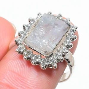 Crown Chakra Natural Rainbow Moonstone 925 Silver Elegant Birthday Cluster Ring - Picture 1 of 8
