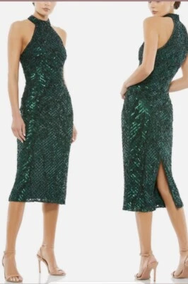 Vestido Mac Duggal con cuentas ajuste/cuello halter, talla 8, nuevo, sin cuentas faltantes Foto 1 de 4