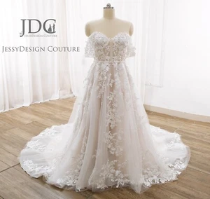 Luxuriöses Off-Schulter Brautkleid Spitze Maßgeschneidert Ivory 32-60 Übergröße - Bild 1 von 16