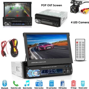 Single 1Din 7" Flip Stereo Car Radio Player Touch Screen BT USB TF AUX + Camera - Foto 1 di 12