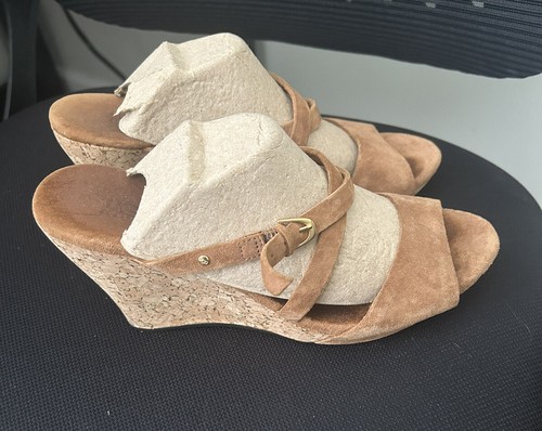 Sandalo UGG donna Jullita marrone scamosciato zeppa tacco sughero taglia 8