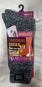 Polar Extreme Women's Insulated Thermal Socks Black/White Shoe Size 5-9 - 1 Pair - Picture 1 of 7