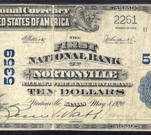 🙂 🙂 KS 1902 $10 ♚ Nortonville, Kansas ♚♚PMG SEHR FEIN 20 SELTEN - Bild 1 von 3