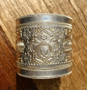 SPECTACULAR LIBYAN HUGE VTG SILVER TRIBAL CUFF BRACELET ANKLET TRIPOLI HALLMARKS - Picture 1 of 6