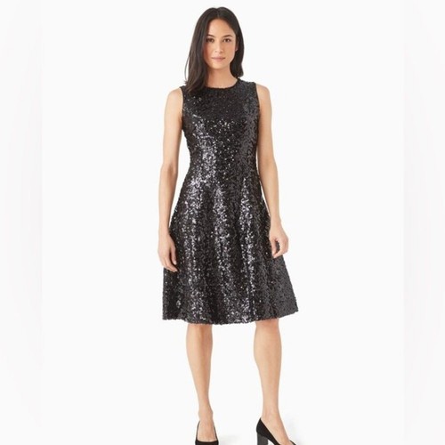 Abito donna Kate Spade nuovo con etichette nuovo con paillettes aderente e svasato dichiarazione fiocco 12 msrp $898