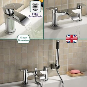 LIBRA WATERFALL BATHROOM CHROME BATH FILLER SHOWER & BASIN MIXERS + FREE WASTE - Picture 1 of 39