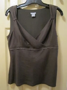 SZ 4 ANN TAYLOR WOMENS BROWN LINEN BLEND SLEEVELESS SIDE ZIP BLOUSE TOP, GUC - Picture 1 of 6