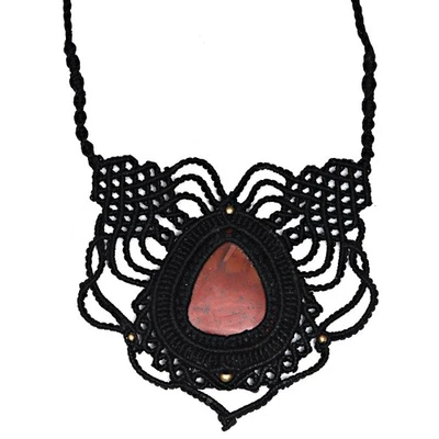 Collar Macramé Rojo Cristal Jaspe Colgante Hecho a Mano Hilo Natural Bohemio Foto 1 de 4
