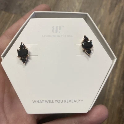 NIB Bomb Party Earring RBP8519 Hello Lover Studs Black Onyx Rose Gold Plating - Image 1 of 4