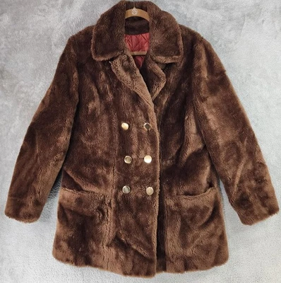 Abrigo de Colección Sears Fashions Para Hombre Grande Marrón Imitación Piel Doble Pecho Años 70 Foto 1 de 4