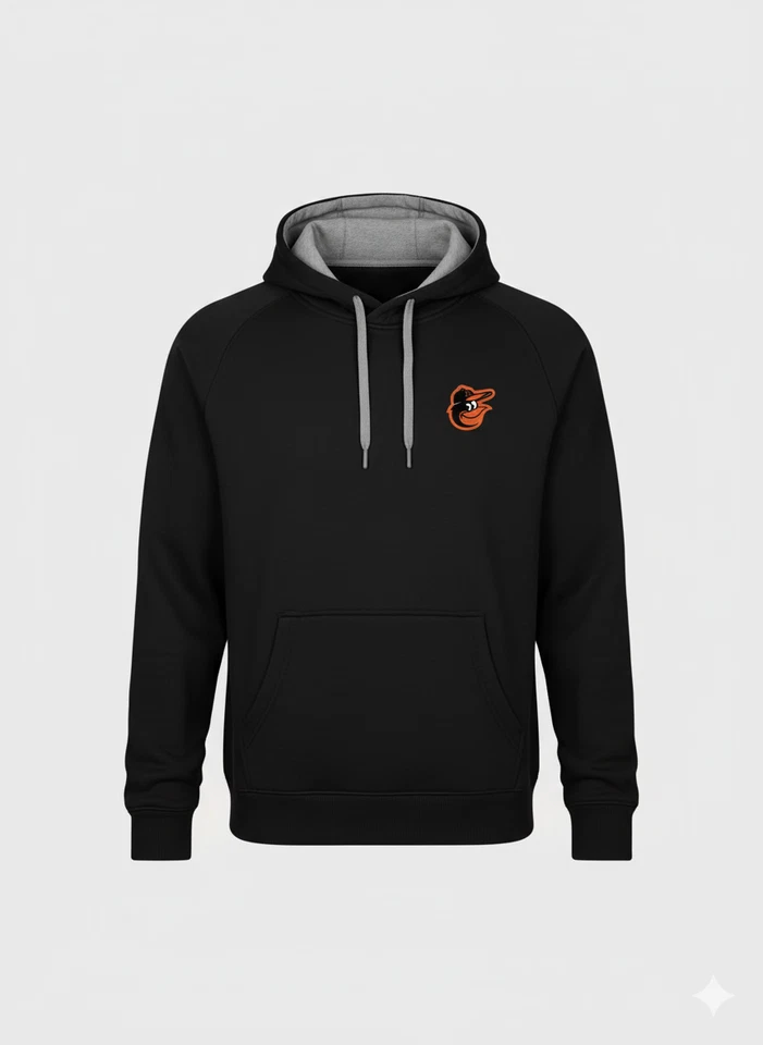 MLB Baltimore Orioles Hombre Manga Larga Sudadera con Capucha en Negro, Mediano NUEVO Foto 1 de 1
