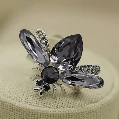 Broche prendedor retro negro cristal abeja plata estrás insectos joyería regalo de verano Foto 1 de 4
