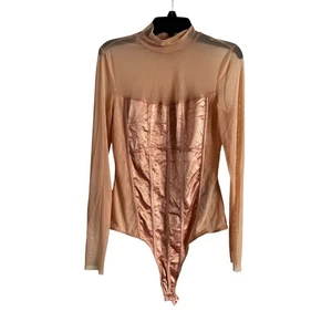 Guess Women’s Short Cake Bustier Bodysuit Mesh Size M Thong Long Sleeve - Picture 1 of 6