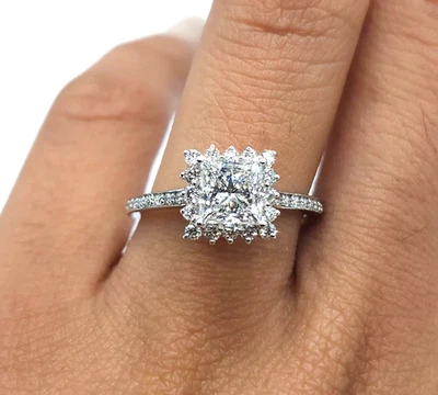 Lab Grown Princess Cut Diamond Engagement Ring 10k Solid White Gold Gifts Ring - Image 1 of 4