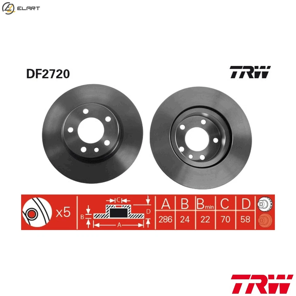 2x BRAKE DISC DF2720 FOR VAUXHALL OPEL MANTA/Hatchback/CC OMEGA X20SE 2.0L 4cyl - Image 1 of 4