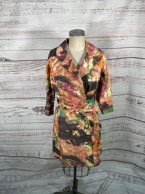 Women's Vertigo Paris Multicolor Landscape Print Double Breasted Trench Coat M - Image 1 of 4