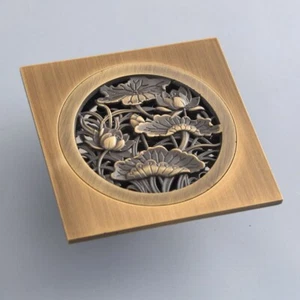 Antique Brass Flower Floor Drain Square Bathroom Wet room Shower Drain mhr130 - Picture 1 of 6