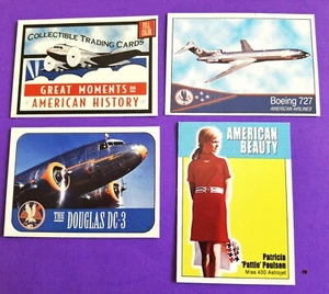 American Airlines 4 Trade Cards Boeing 727 DC-3 Stewardess Aviation History - Picture 1 of 2