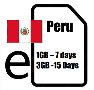 Peru eSIM 1GB for 7 days / 3GB for 15 days - DIGITAL Travel data eSIM - Picture 1 of 1