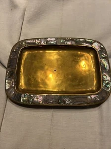 Antique Handmade Copper Tray Inlaid Mother Of Pearl - Picture 1 of 6