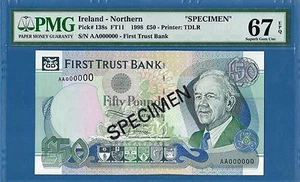 Northern Ireland,50 Pounds, AA000000 Specimen,1998,Superb Gem UNC-PMG67EPQ,P138s - Picture 1 of 2