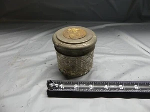 Antique Cut Glass Vanity Jar Bowl - Metal Top - Imperfect - See ALL Photos - Picture 1 of 6