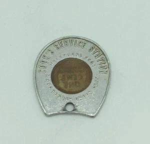 Schlüsselanhänger Cook's Service Station Manchester grün, Connecticut, 1947 Weizen Penny - Bild 1 von 4