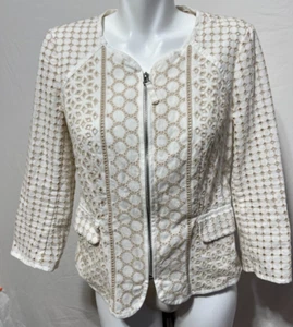 Blazer Elevenses by Anthropologie Mujer Talla 6 Crema Mezcla Ojales Algodón Tostado - Imagen 1 de 6