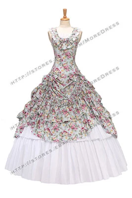 Dama Verano Clásico Gótico Floral Estampado Encaje Volantes Elegante Vestido Victoriano Foto 1 de 4