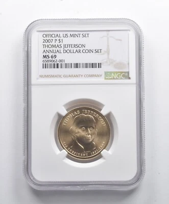 MS69 2007-P Thomas Jefferson Presidential Dollar Annual Coin Set NGC *8729 - Image 1 of 3