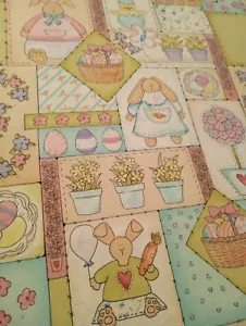 Gorgeous OOP Easter Fabric Remnants Bright Pastel Country Bunny Fabric - Picture 1 of 1