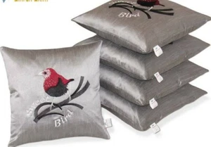 Large embroidered Grey Sparrow Cushion Cover Pillow Case Home Sofa Decor 16" - Picture 1 of 5