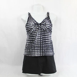 INC Women's Size 8 Tankini Skort Set Black White Polka Dots Swimwear - Picture 1 of 5