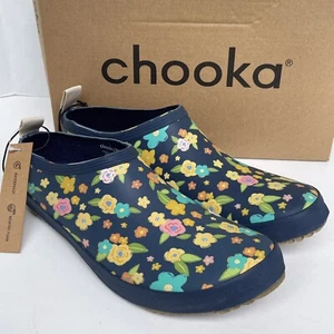 Chooka Floral Market Mules Rain Shoes Boots Waterproof Women 9 Colorful Blue NEW - Picture 1 of 15