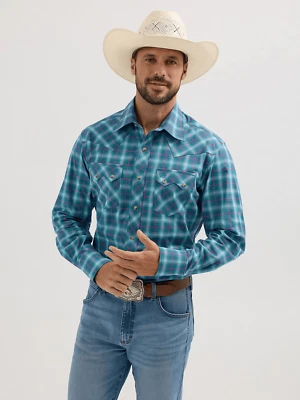 Men's Wrangler Retro® Long Sleeve Sawtooth Snap Pocket Shirt Contrast Turquoise - Image 1 of 3
