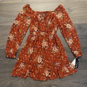 BCX Burnt Orange Floral Off the Shoulder Ruffle Dress - Size XS *NEW with Tag* - Picture 1 of 3
