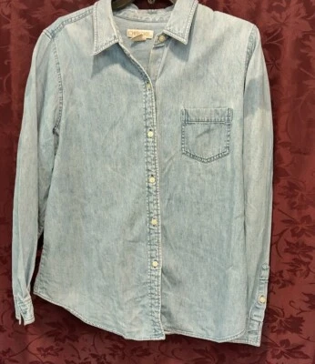 Camisa jeans feminina Cherokee manga comprida com botões GG jeans vintage - Imagem 1 de 4