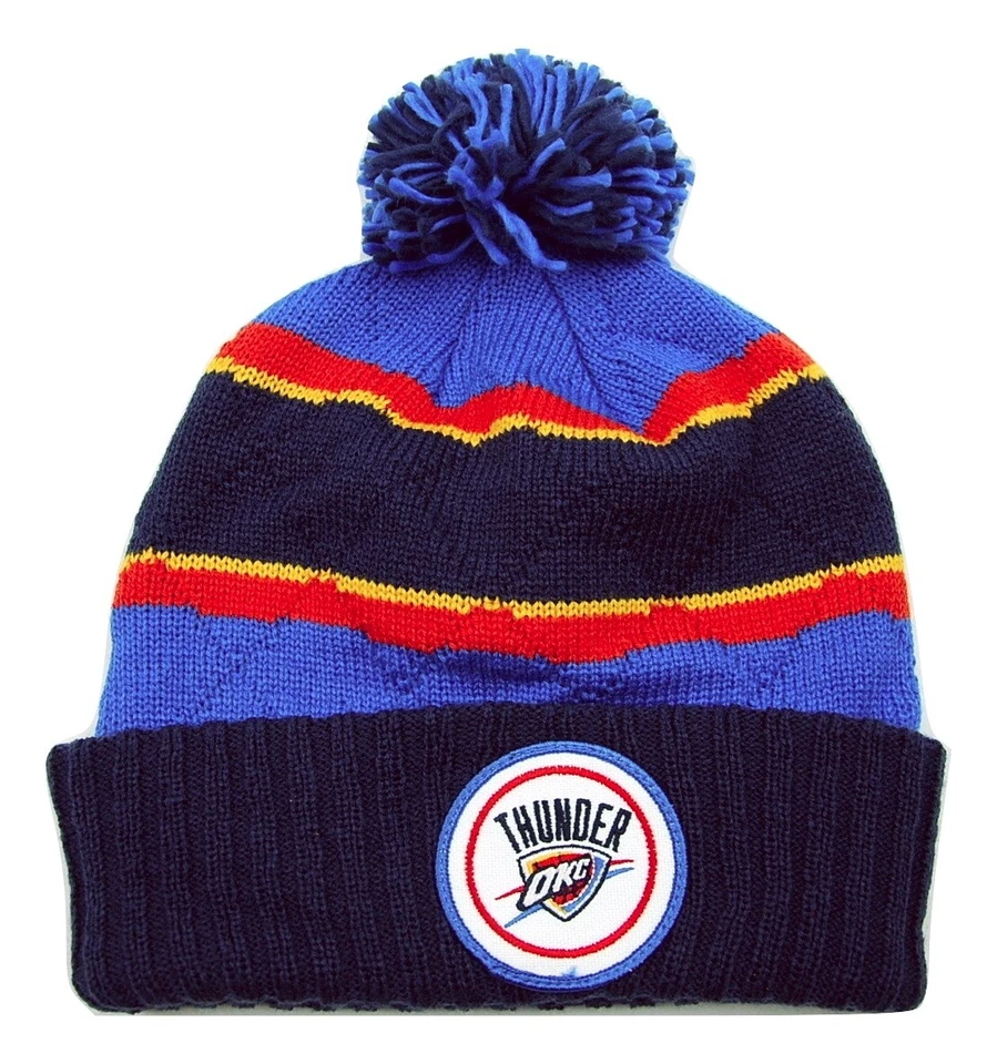 Oklahoma City Thunder Mitchell & Ness NBA Hi 5 Pom Hat Cap Toque Beanie Knit OS